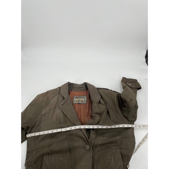 Vintage IZZI Mens Medium Long Leather Duster Coat Suede Brown Lined Steampunk - Picture 8 of 9